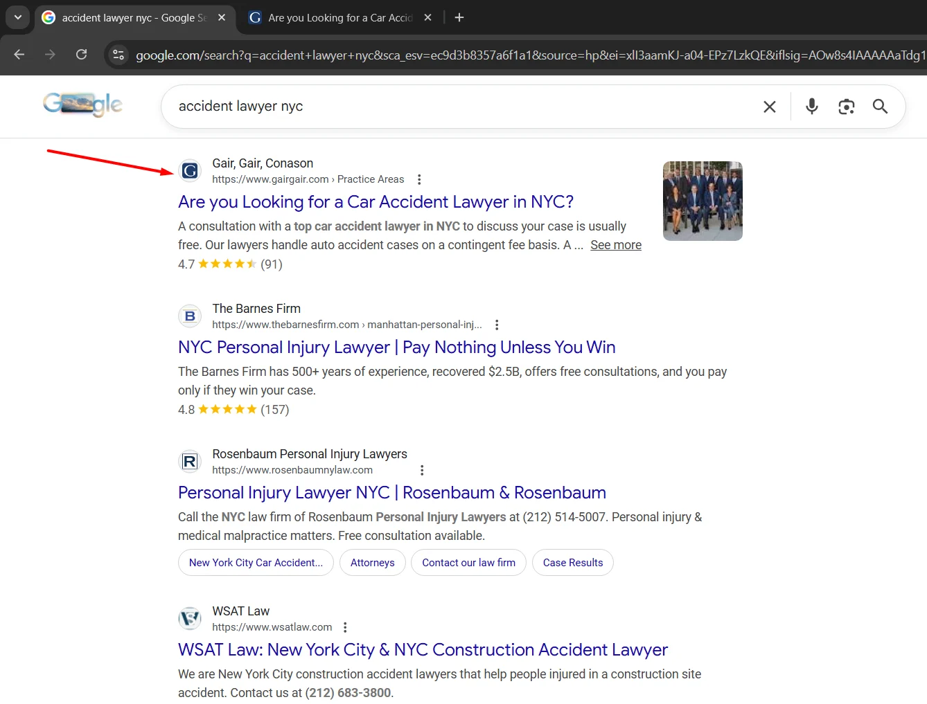 The law firm ranking first on Google for accident lawyers nyc
