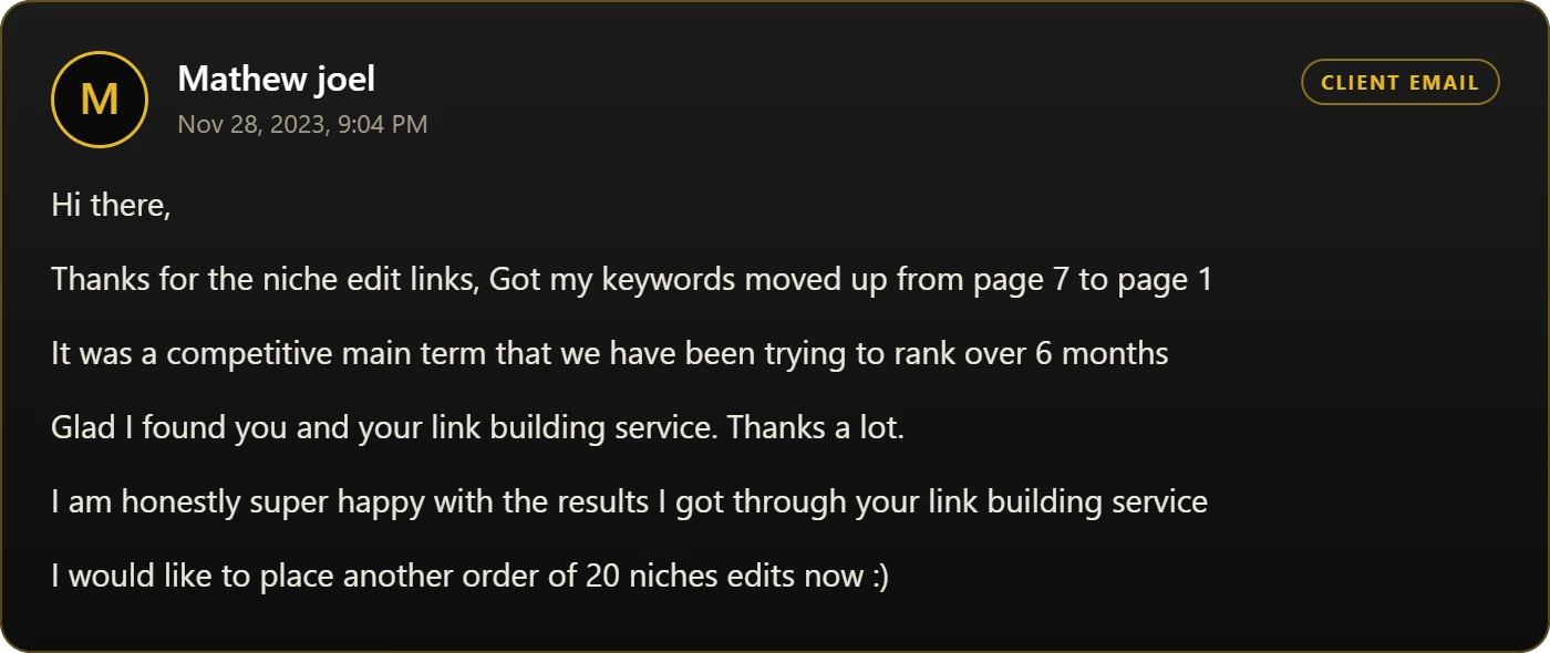 Client feedback on Powerful Niche Edit Links