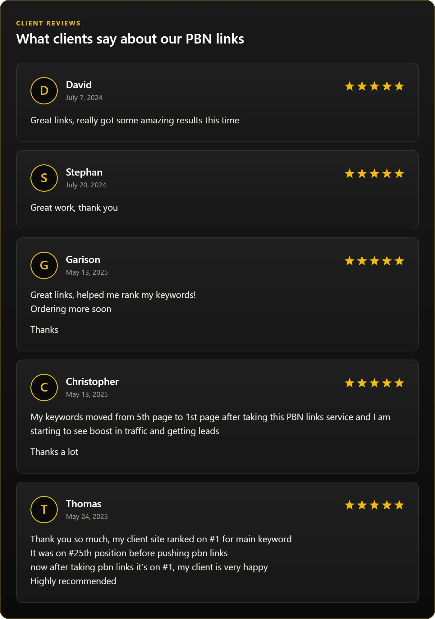 Five-star client reviews of KINGPINWEB PBN links from 2024 and 2025 Five-star client reviews of KINGPINWEB PBN links from 2024 and 2025