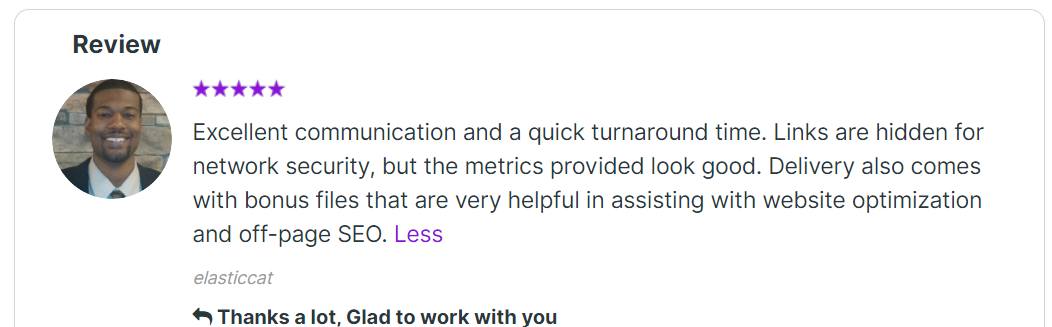 Client review of our link building