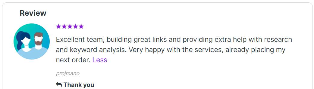 Client review of our link building and reports