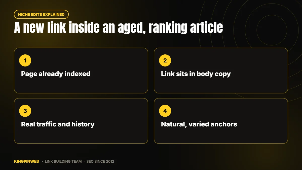 Diagram showing a backlink added inside an existing indexed article on a real website